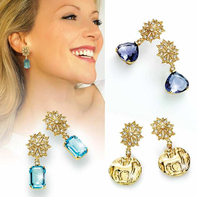 Brincos Permutáveis “Grande Diva”: rematados em Ouro de lei e adornados com cristais de Swarovski