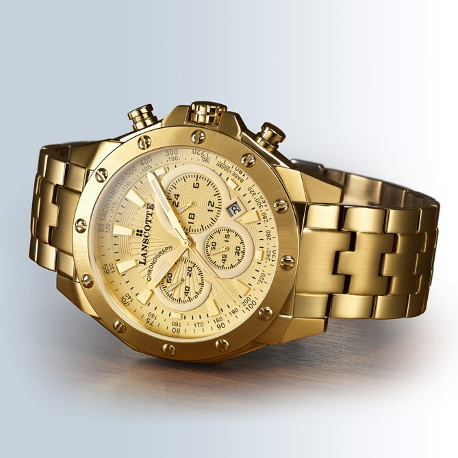 Relógio-Cronógrafo “PRESIDENT”: Mostrador em 3 alturas com dois tipos de guilloché: “record” e “sunray”.