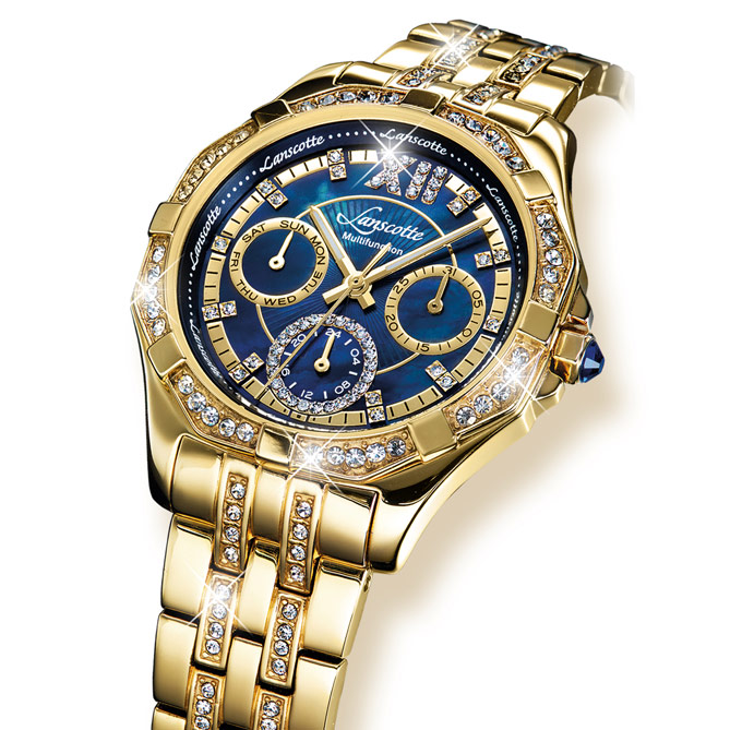 Relógio-Joia “Quinta Avenida” Lady: Caixa, coroa, bracelete e fecho: aço 316L cirúrgico e antialérgico com acabamento em Ouro de lei